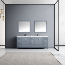 Load image into Gallery viewer, Jacques 84&quot; Dark Grey Double Vanity, White Carrara Marble Top, White Square Sinks and 34&quot; Mirrors - LJ342284DBDSM34
