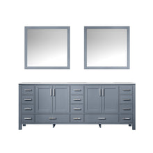 Load image into Gallery viewer, Jacques 84&quot; Dark Grey Double Vanity, White Carrara Marble Top, White Square Sinks and 34&quot; Mirrors - LJ342284DBDSM34