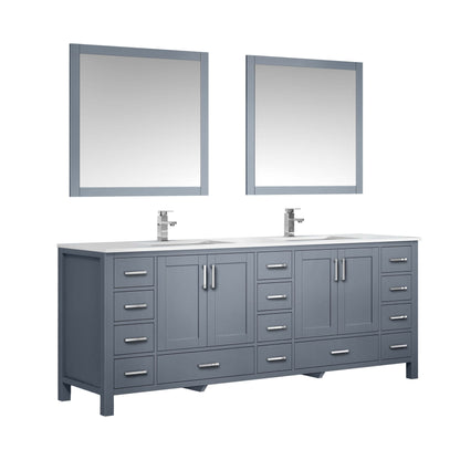 Jacques 84" Dark Grey Double Vanity, White Quartz Top, White Square Sinks and 34" Mirrors - LJ342284DBWQM34