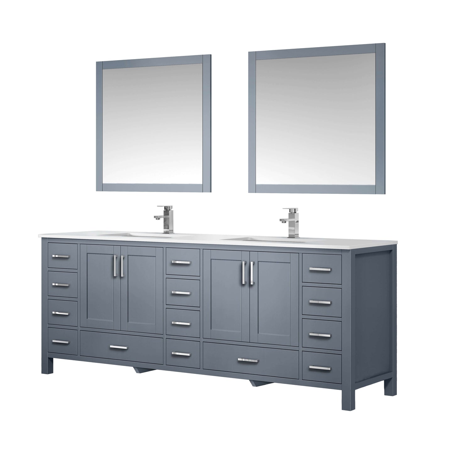 Jacques 84" Dark Grey Double Vanity, White Quartz Top, White Square Sinks and 34" Mirrors - LJ342284DBWQM34