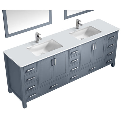 Jacques 84" Dark Grey Double Vanity, White Quartz Top, White Square Sinks and 34" Mirrors - LJ342284DBWQM34