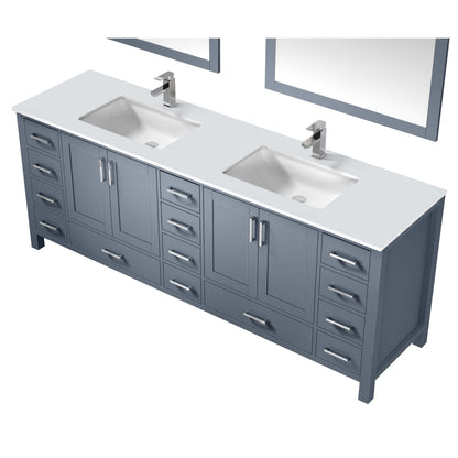 Jacques 84" Dark Grey Double Vanity, White Quartz Top, White Square Sinks and 34" Mirrors - LJ342284DBWQM34