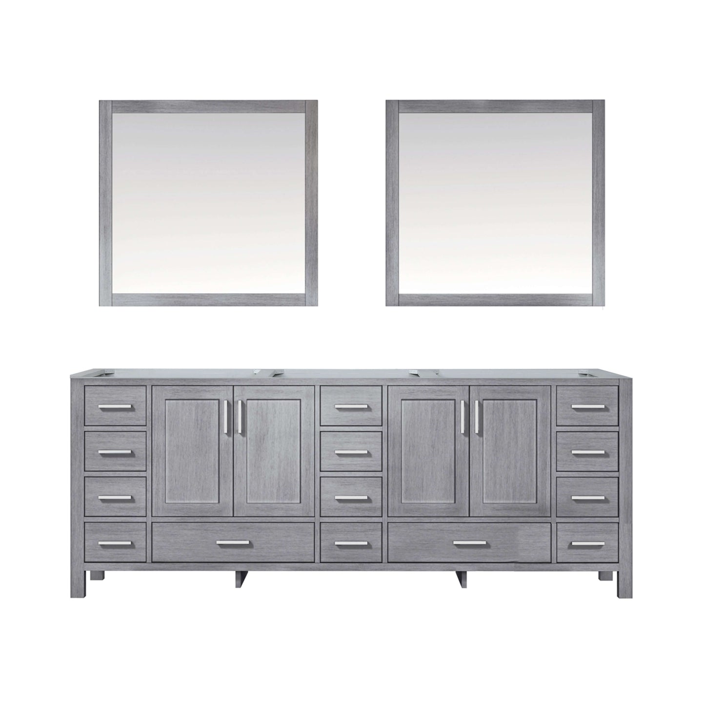 Jacques 84" Distressed Grey Double Vanity, no Top and 34" Mirrors - LJ342284DD00M34