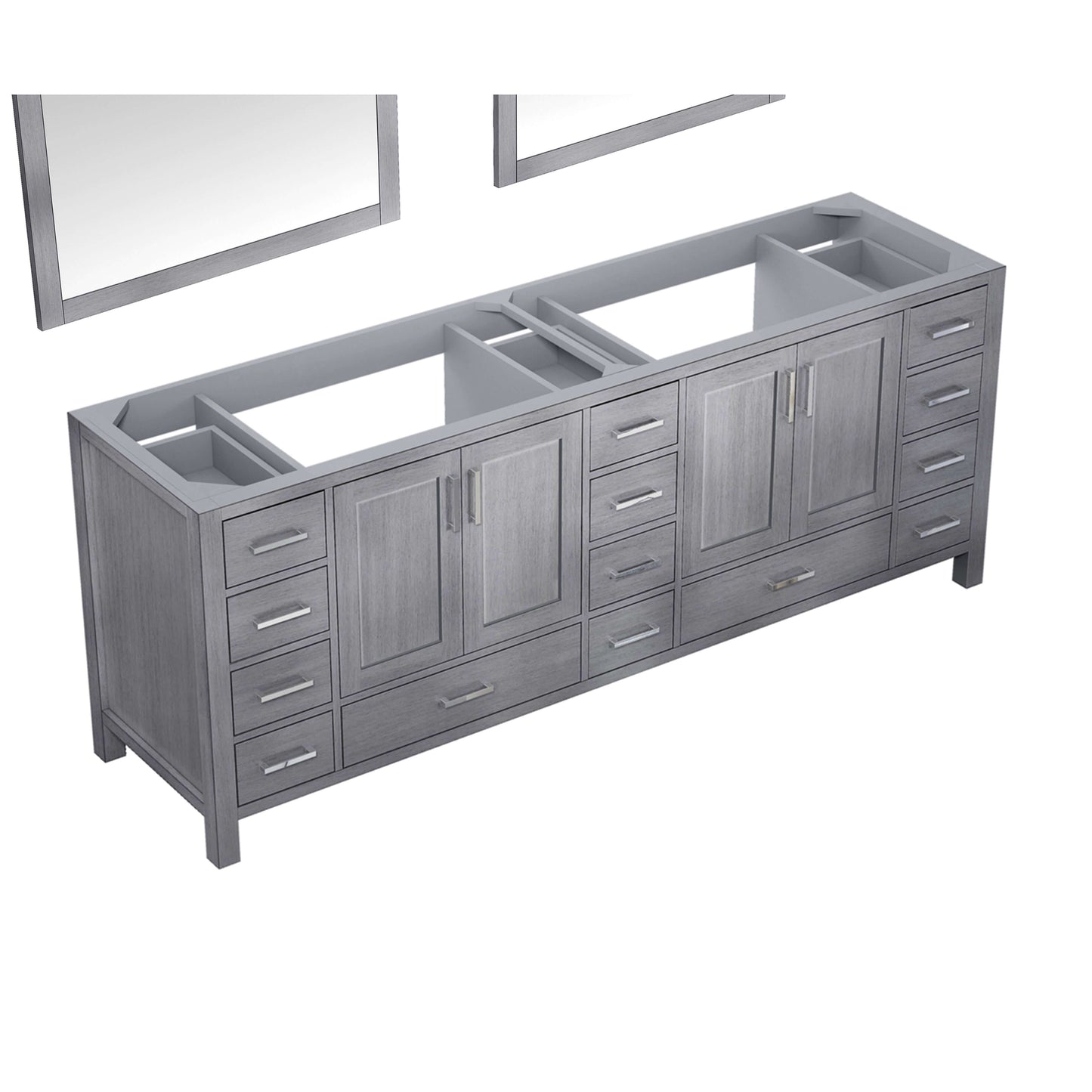 Jacques 84" Distressed Grey Double Vanity, no Top and 34" Mirrors - LJ342284DD00M34