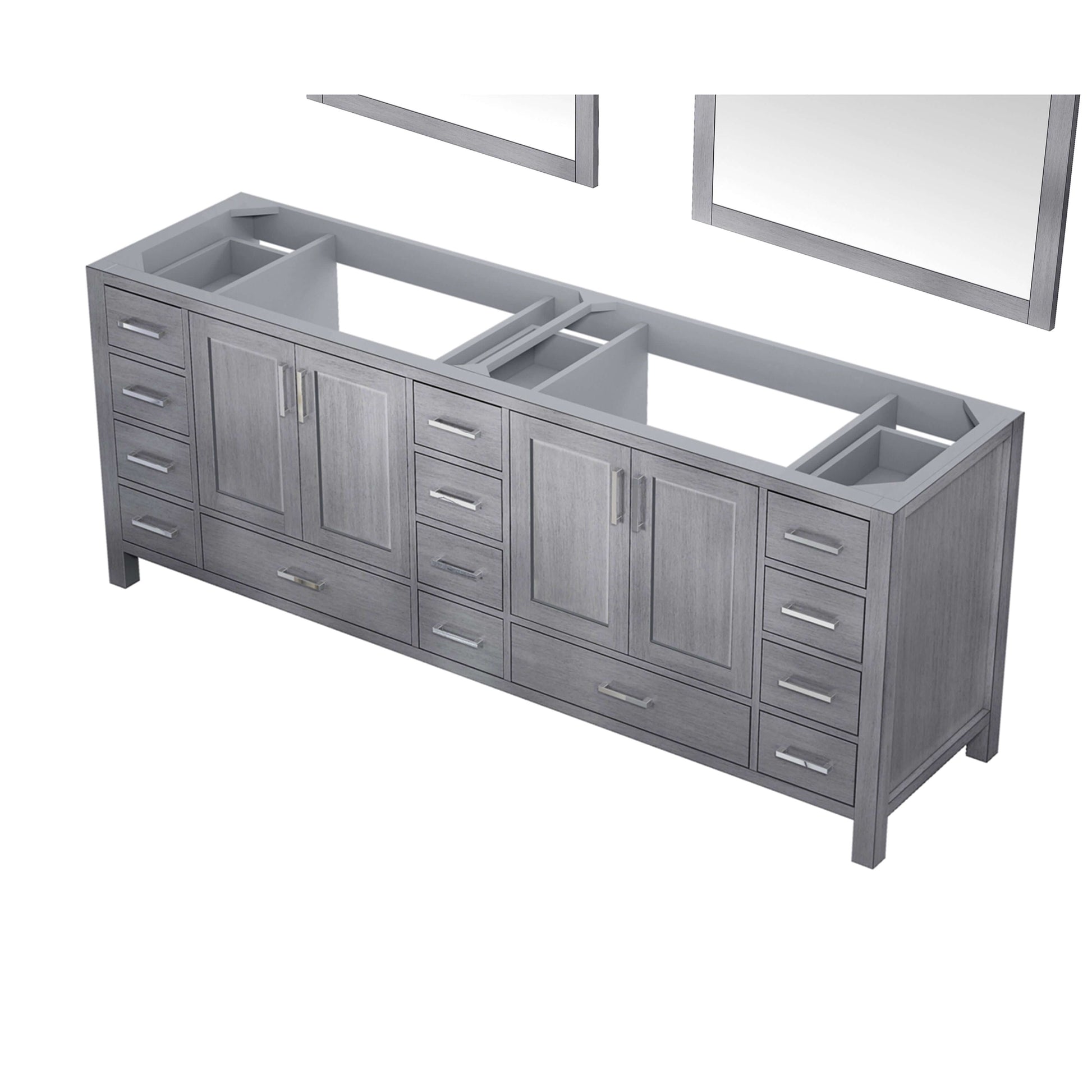 Jacques 84" Distressed Grey Double Vanity, no Top and 34" Mirrors - LJ342284DD00M34