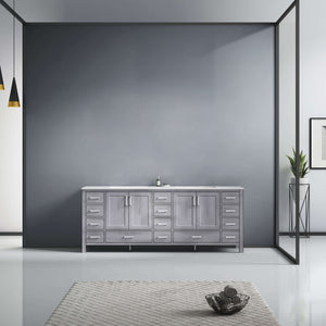 Jacques 84" Distressed Grey Double Vanity, White Carrara Marble Top, White Square Sinks and no Mirror - LJ342284DDDS000