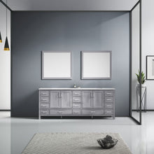 Load image into Gallery viewer, Jacques 84&quot; Distressed Grey Double Vanity, White Carrara Marble Top, White Square Sinks and 34&quot; Mirrors - LJ342284DDDSM34