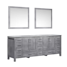 Load image into Gallery viewer, Jacques 84&quot; Distressed Grey Double Vanity, White Carrara Marble Top, White Square Sinks and 34&quot; Mirrors - LJ342284DDDSM34