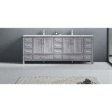 Load image into Gallery viewer, Jacques 84&quot; Distressed Grey Double Vanity, White Quartz Top, White Square Sinks and no Mirror - LJ342284DDWQ000