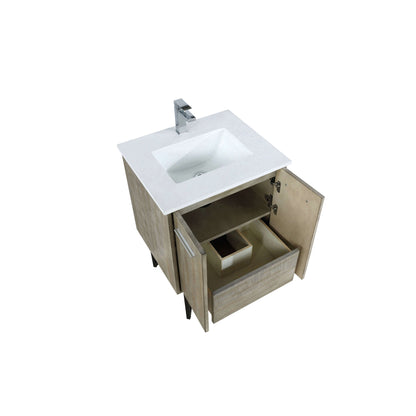 Lancy 24" Rustic Acacia Bathroom Vanity, White Quartz Top, White Square Sink, and Labaro Brushed Nickel Faucet Set - LLC24SKSOS000FCH