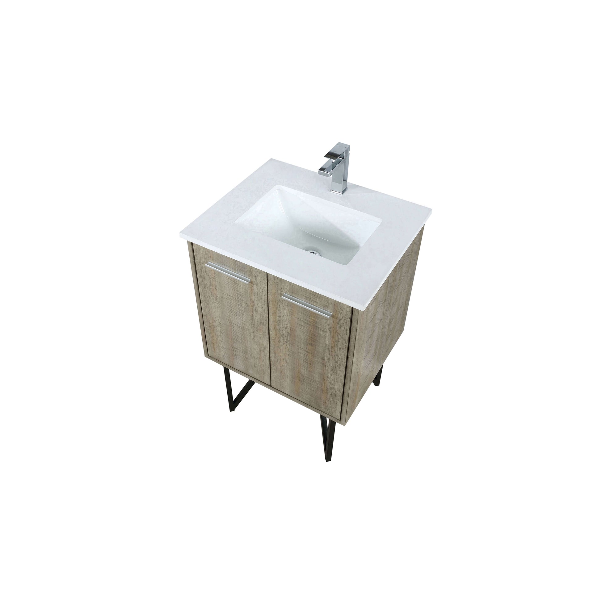 Lancy 24" Rustic Acacia Bathroom Vanity, White Quartz Top, White Square Sink, and Labaro Brushed Nickel Faucet Set - LLC24SKSOS000FCH