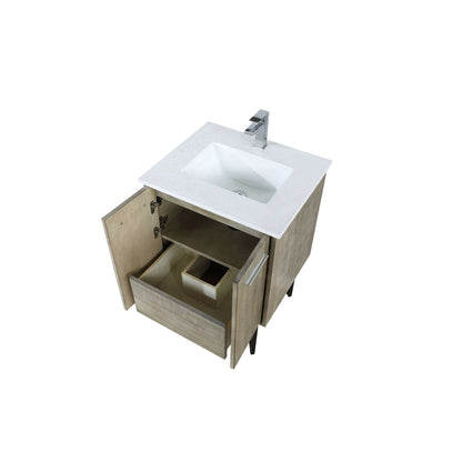 Lancy 24" Rustic Acacia Bathroom Vanity, White Quartz Top, White Square Sink, and Labaro Brushed Nickel Faucet Set - LLC24SKSOS000FCH