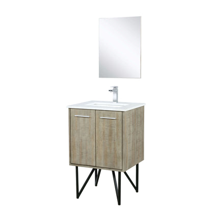 Lancy 24" Rustic Acacia Bathroom Vanity, White Quartz Top, White Square Sink, Labaro Brushed Nickel Faucet Set, and 18" Frameless Mirror - LLC24SKSOSM18FCH