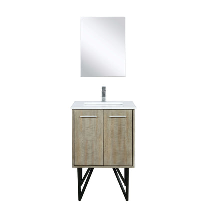 Lancy 24" Rustic Acacia Bathroom Vanity, White Quartz Top, White Square Sink, Labaro Brushed Nickel Faucet Set, and 18" Frameless Mirror - LLC24SKSOSM18FCH