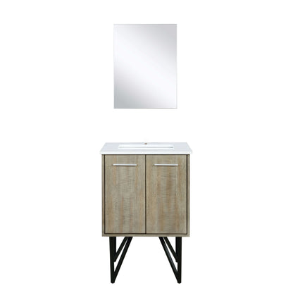 Lancy 24" Rustic Acacia Bathroom Vanity, White Quartz Top, White Square Sink, and 18" Frameless Mirror - LLC24SKSOSM18