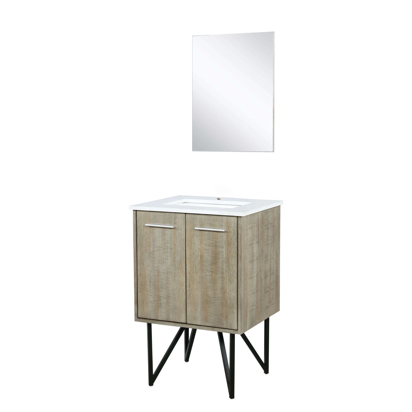 Lancy 24" Rustic Acacia Bathroom Vanity, White Quartz Top, White Square Sink, and 18" Frameless Mirror - LLC24SKSOSM18