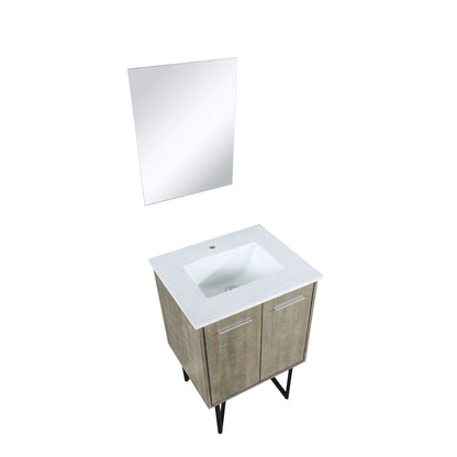 Lancy 24" Rustic Acacia Bathroom Vanity, White Quartz Top, White Square Sink, and 18" Frameless Mirror - LLC24SKSOSM18