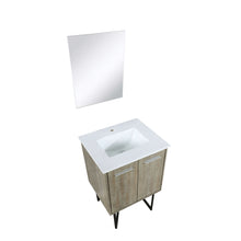 Load image into Gallery viewer, Lancy 24&quot; Rustic Acacia Bathroom Vanity, White Quartz Top, White Square Sink, and 18&quot; Frameless Mirror - LLC24SKSOSM18