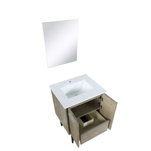 Lancy 24" Rustic Acacia Bathroom Vanity, White Quartz Top, White Square Sink, and 18" Frameless Mirror - LLC24SKSOSM18