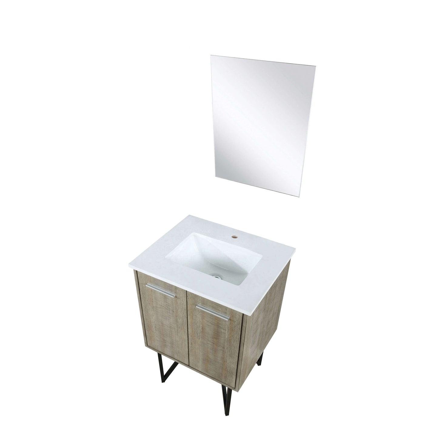 Lancy 24" Rustic Acacia Bathroom Vanity, White Quartz Top, White Square Sink, and 18" Frameless Mirror - LLC24SKSOSM18