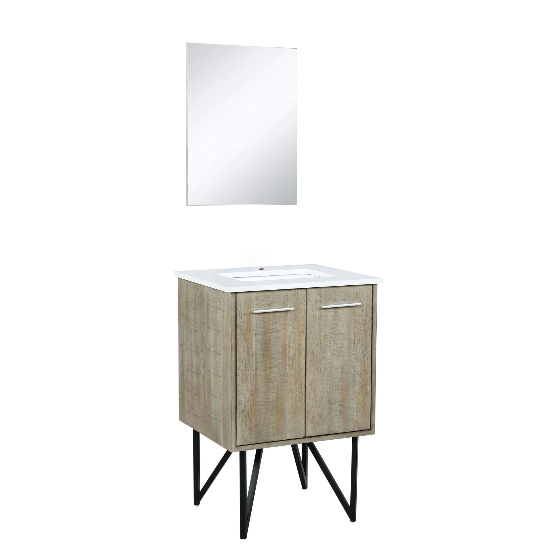 Lancy 24" Rustic Acacia Bathroom Vanity, White Quartz Top, White Square Sink, and 18" Frameless Mirror - LLC24SKSOSM18