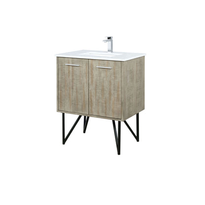 Lancy 30" Rustic Acacia Bathroom Vanity, White Quartz Top, White Square Sink, and Labaro Brushed Nickel Faucet Set - LLC30SKSOS000FCH