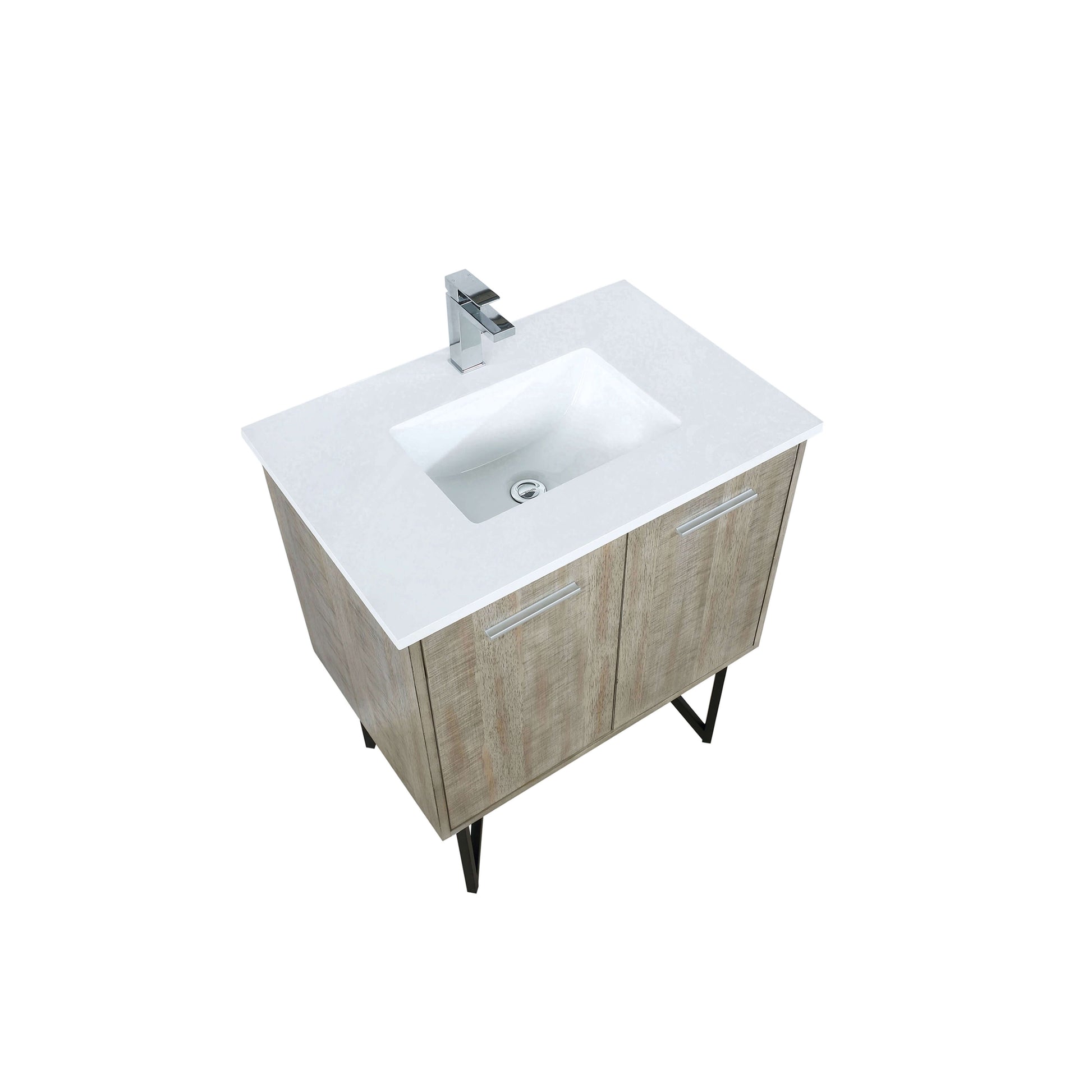 Lancy 30" Rustic Acacia Bathroom Vanity, White Quartz Top, White Square Sink, and Labaro Brushed Nickel Faucet Set - LLC30SKSOS000FCH