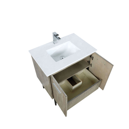 Lancy 30" Rustic Acacia Bathroom Vanity, White Quartz Top, White Square Sink, and Labaro Brushed Nickel Faucet Set - LLC30SKSOS000FCH