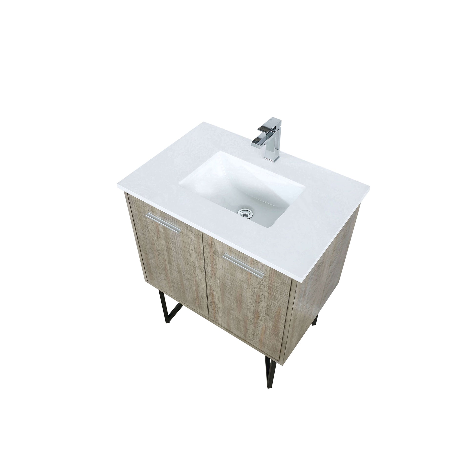 Lancy 30" Rustic Acacia Bathroom Vanity, White Quartz Top, White Square Sink, and Labaro Brushed Nickel Faucet Set - LLC30SKSOS000FCH