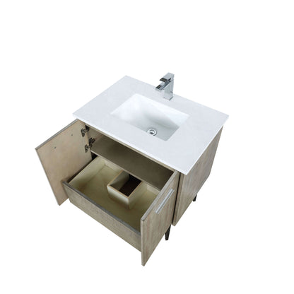 Lancy 30" Rustic Acacia Bathroom Vanity, White Quartz Top, White Square Sink, and Labaro Brushed Nickel Faucet Set - LLC30SKSOS000FCH