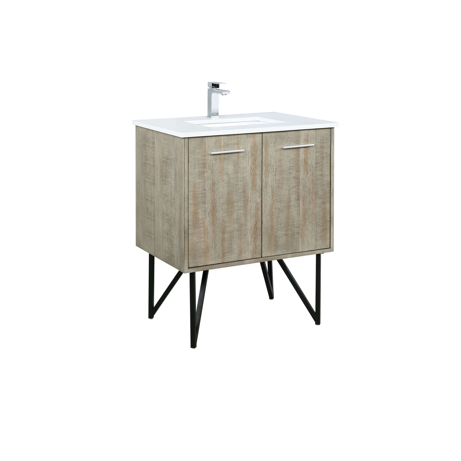 Lancy 30" Rustic Acacia Bathroom Vanity, White Quartz Top, White Square Sink, and Labaro Brushed Nickel Faucet Set - LLC30SKSOS000FCH