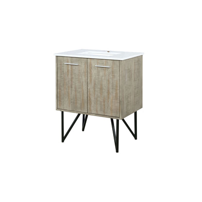 Lancy 30" Rustic Acacia Bathroom Vanity, White Quartz Top, and White Square Sink - LLC30SKSOS000