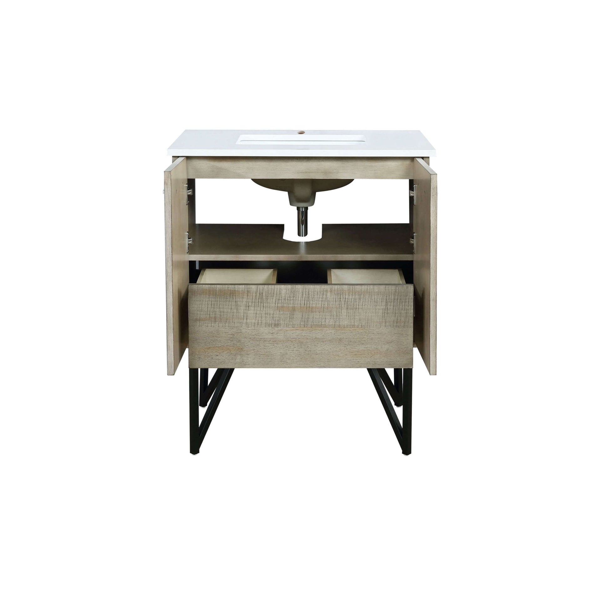 Lancy 30" Rustic Acacia Bathroom Vanity, White Quartz Top, and White Square Sink - LLC30SKSOS000