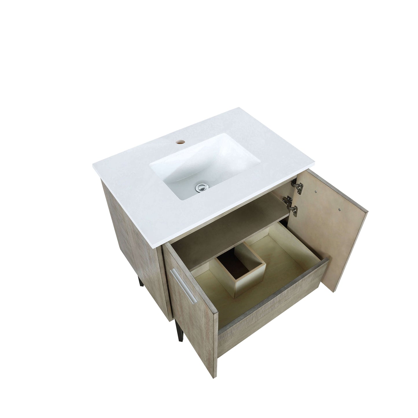 Lancy 30" Rustic Acacia Bathroom Vanity, White Quartz Top, and White Square Sink - LLC30SKSOS000