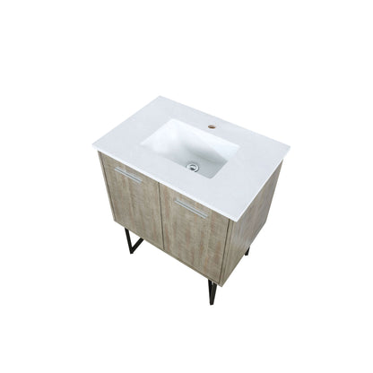 Lancy 30" Rustic Acacia Bathroom Vanity, White Quartz Top, and White Square Sink - LLC30SKSOS000