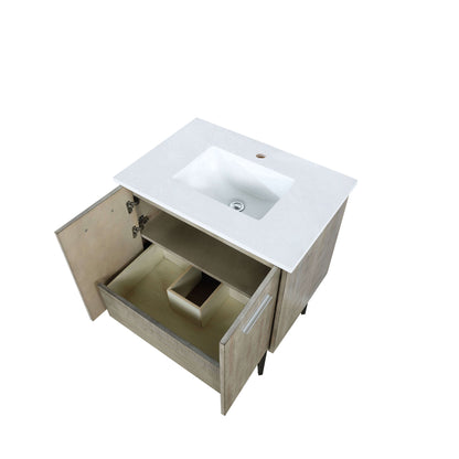 Lancy 30" Rustic Acacia Bathroom Vanity, White Quartz Top, and White Square Sink - LLC30SKSOS000