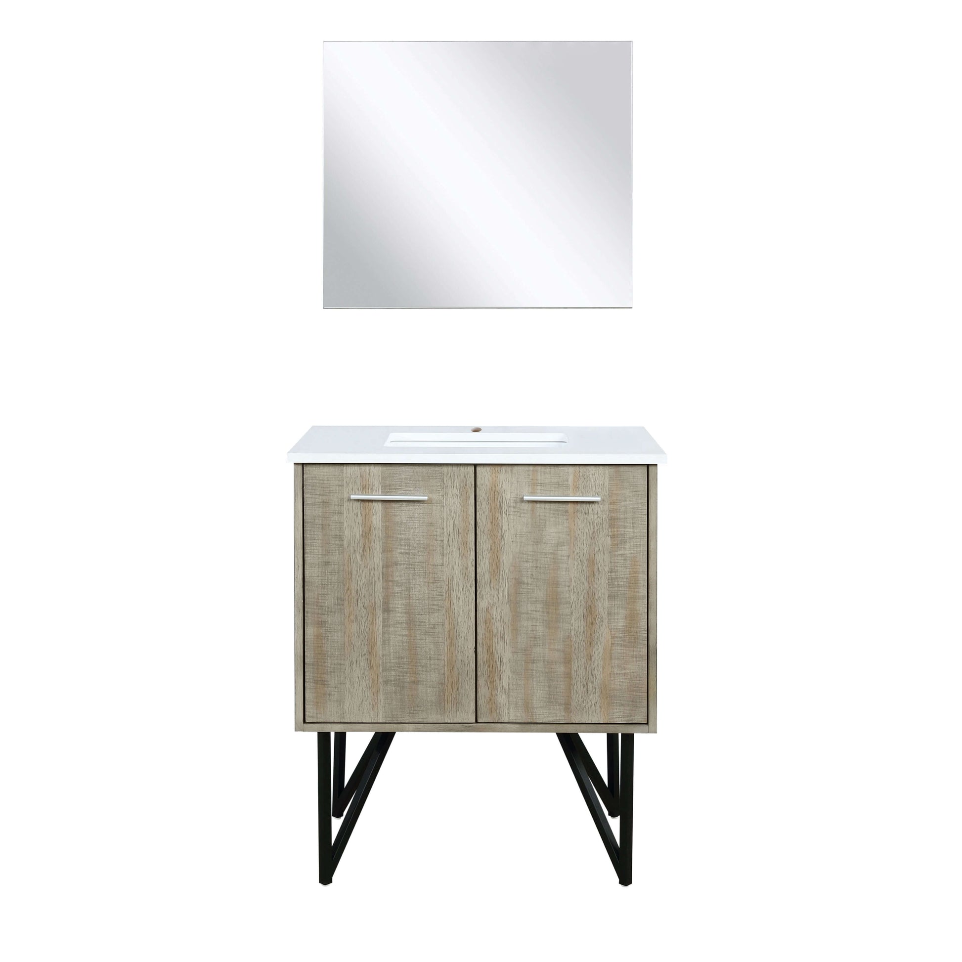 Lancy 30" Rustic Acacia Bathroom Vanity, White Quartz Top, White Square Sink, and 28" Frameless Mirror - LLC30SKSOSM28