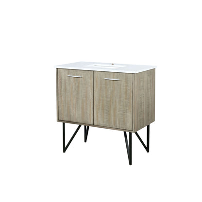 Lancy 36" Rustic Acacia Bathroom Vanity, White Quartz Top, and White Square Sink - LLC36SKSOS000