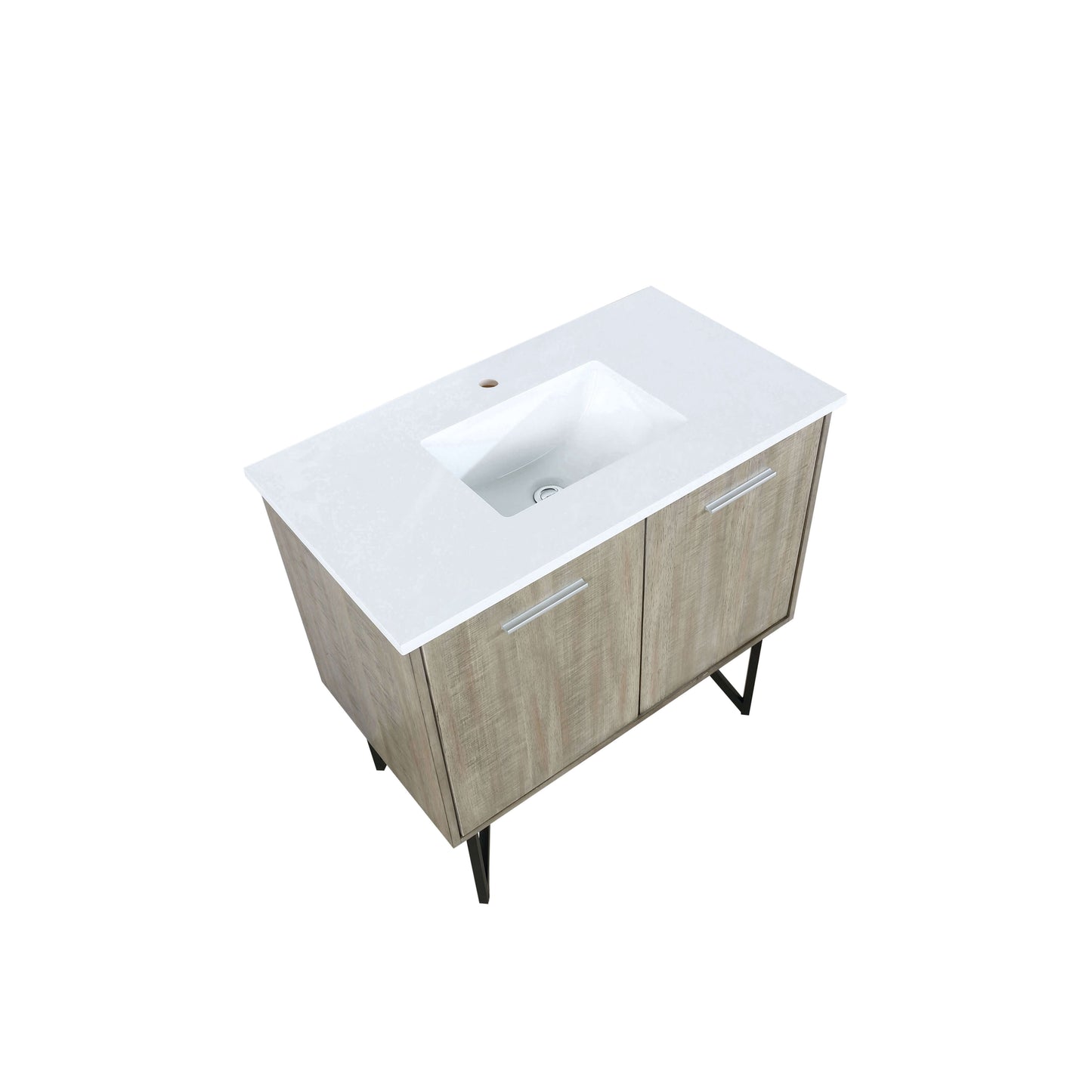 Lancy 36" Rustic Acacia Bathroom Vanity, White Quartz Top, and White Square Sink - LLC36SKSOS000