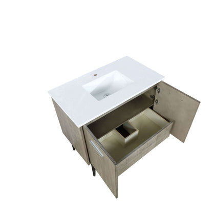 Lancy 36" Rustic Acacia Bathroom Vanity, White Quartz Top, and White Square Sink - LLC36SKSOS000