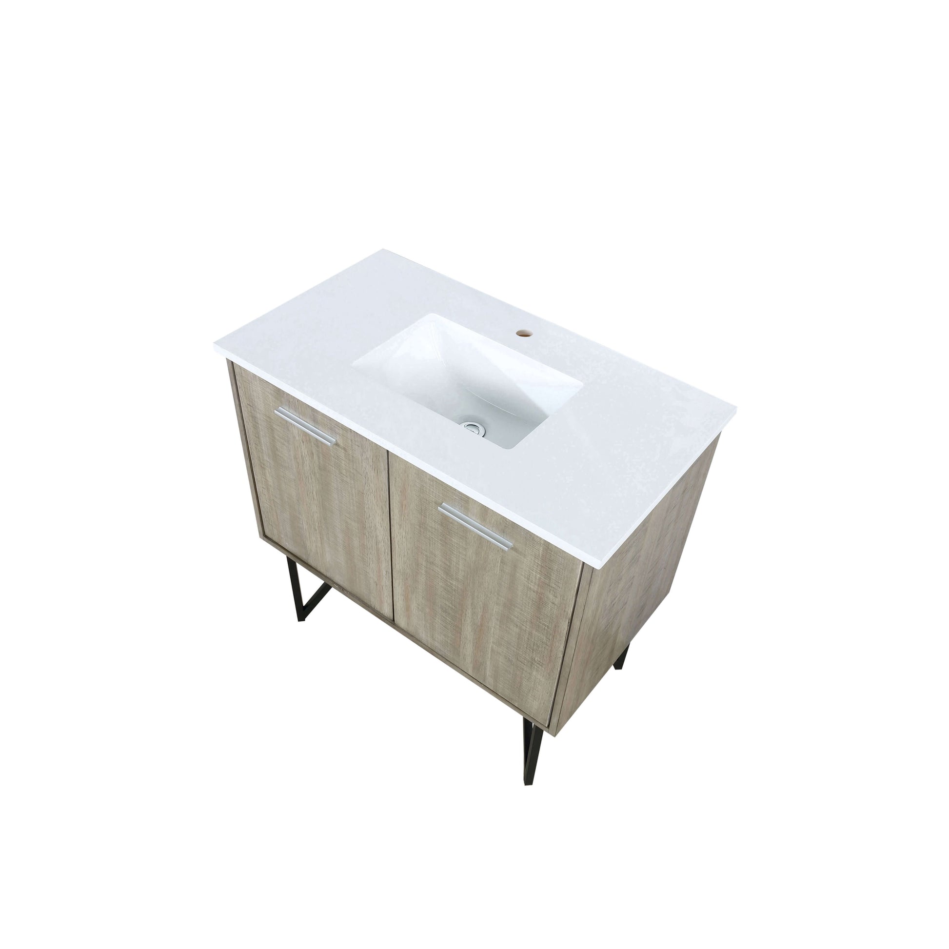 Lancy 36" Rustic Acacia Bathroom Vanity, White Quartz Top, and White Square Sink - LLC36SKSOS000