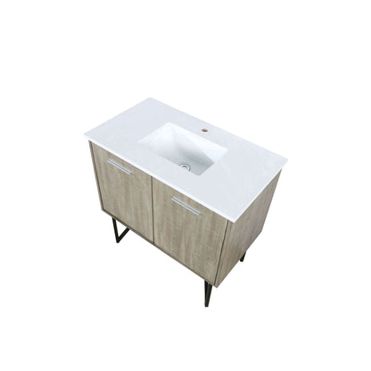 Lancy 36" Rustic Acacia Bathroom Vanity, White Quartz Top, and White Square Sink - LLC36SKSOS000