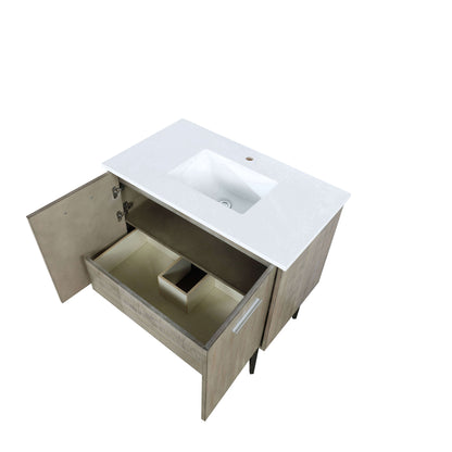 Lancy 36" Rustic Acacia Bathroom Vanity, White Quartz Top, and White Square Sink - LLC36SKSOS000