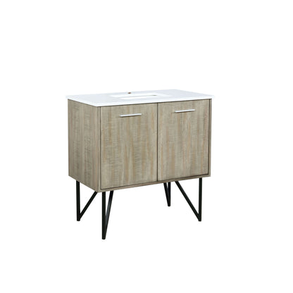 Lancy 36" Rustic Acacia Bathroom Vanity, White Quartz Top, and White Square Sink - LLC36SKSOS000