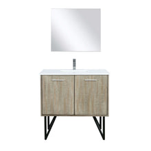 Load image into Gallery viewer, Lancy 36&quot; Rustic Acacia Bathroom Vanity, White Quartz Top, White Square Sink, Labaro Brushed Nickel Faucet Set, and 28&quot; Frameless Mirror - LLC36SKSOSM28FCH