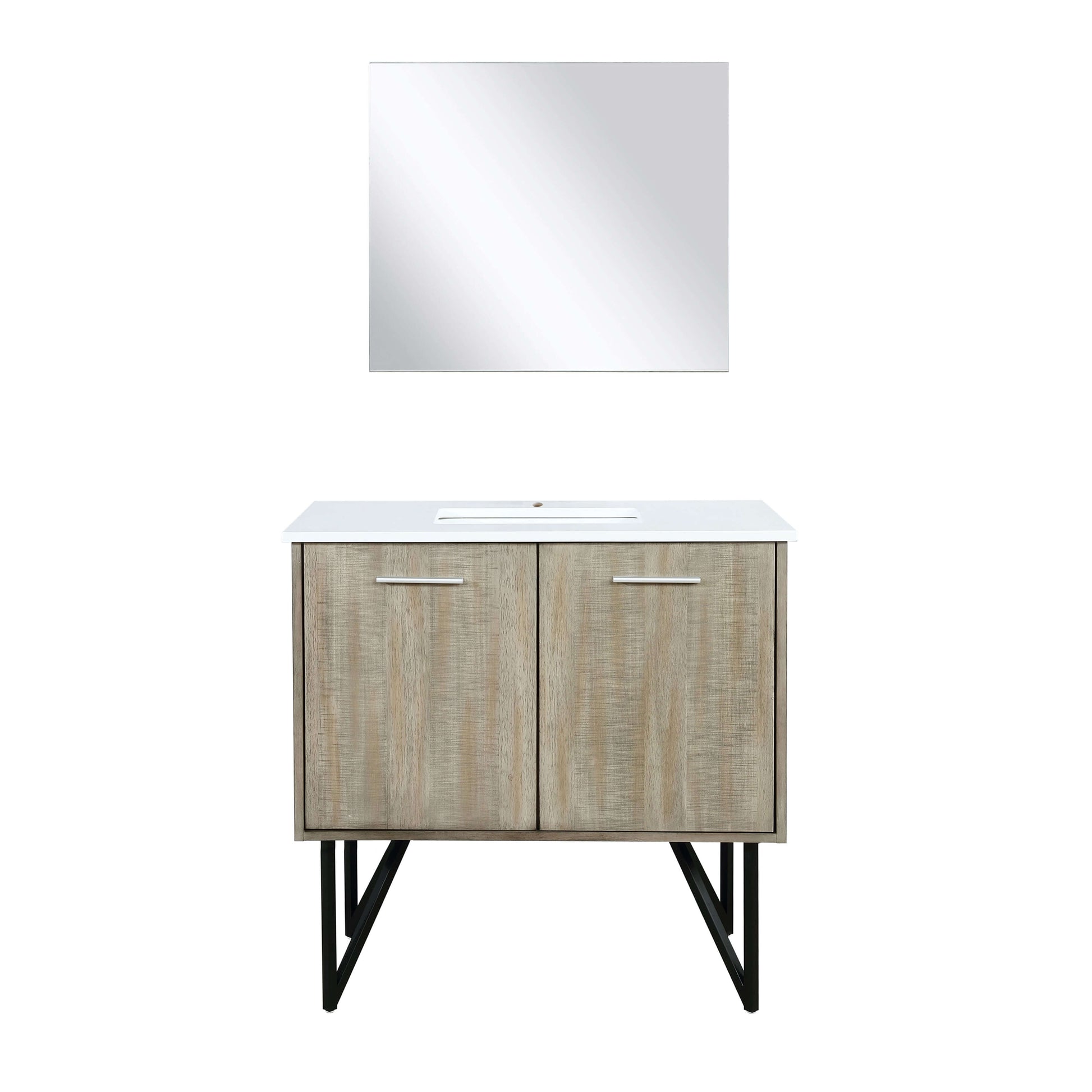 Lancy 36" Rustic Acacia Bathroom Vanity, White Quartz Top, White Square Sink, and 28" Frameless Mirror - LLC36SKSOSM28