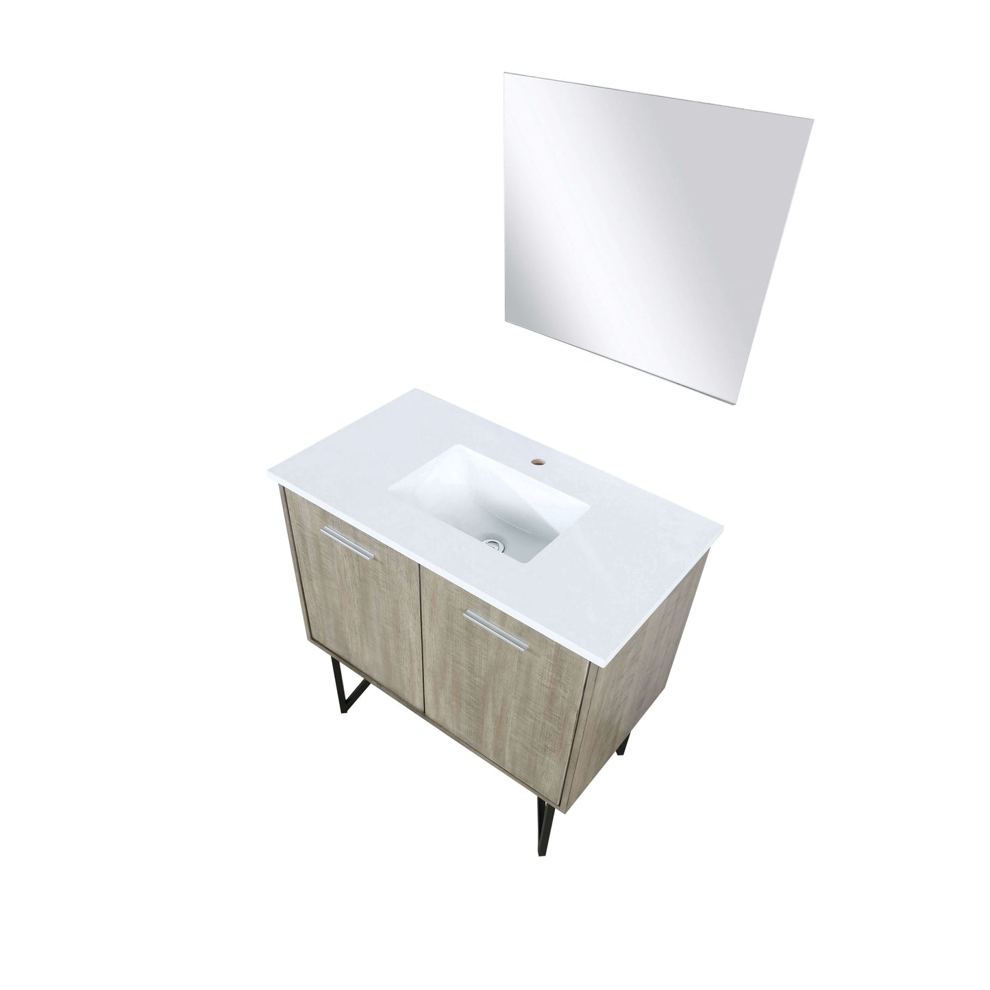 Lancy 36" Rustic Acacia Bathroom Vanity, White Quartz Top, White Square Sink, and 28" Frameless Mirror - LLC36SKSOSM28