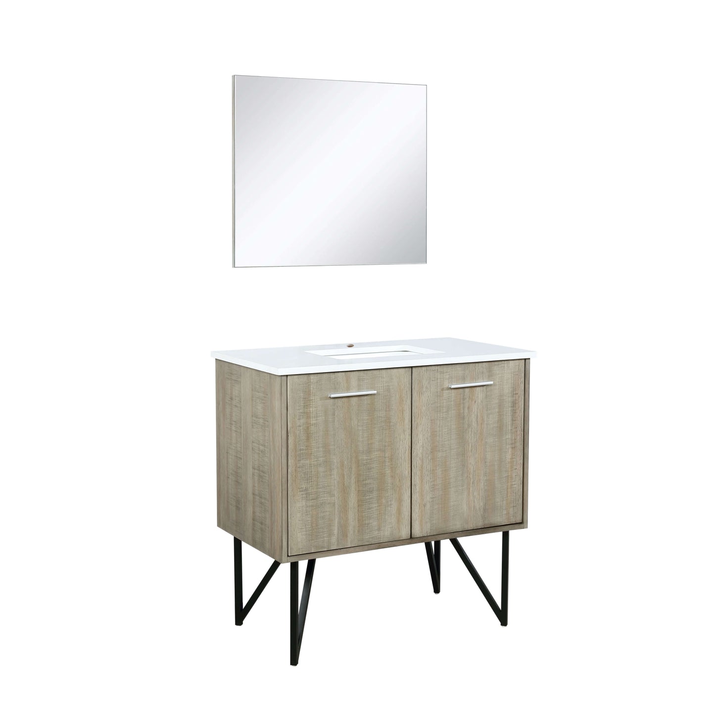 Lancy 36" Rustic Acacia Bathroom Vanity, White Quartz Top, White Square Sink, and 28" Frameless Mirror - LLC36SKSOSM28