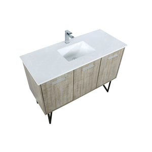 Lancy 48" Rustic Acacia Bathroom Vanity, White Quartz Top, White Square Sink, and Labaro Brushed Nickel Faucet Set - LLC48SKSOS000FCH