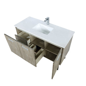 Lancy 48" Rustic Acacia Bathroom Vanity, White Quartz Top, White Square Sink, and Labaro Brushed Nickel Faucet Set - LLC48SKSOS000FCH